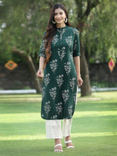 Women's Jadegreen Rayon Slub Bandhani Straight Kurta